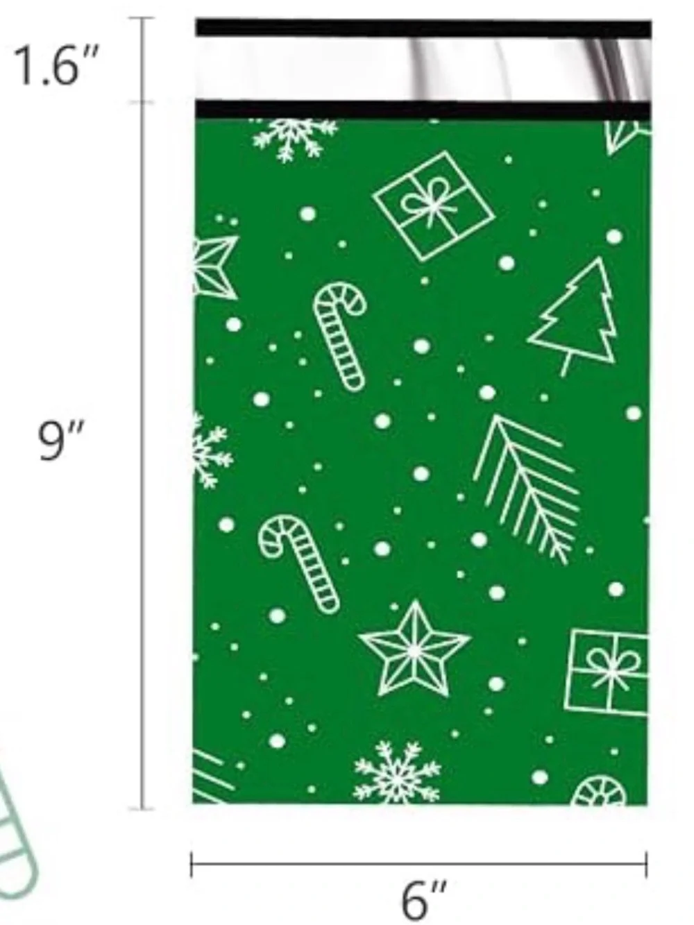 Green Holiday Polymailer Bags with White Festive Icons
